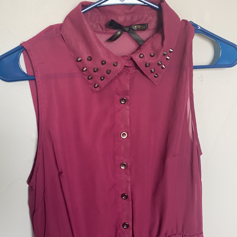 Ali & Kris high low M plum dress studded collar dark academia Whimsigoth grunge - Picture 2 of 7